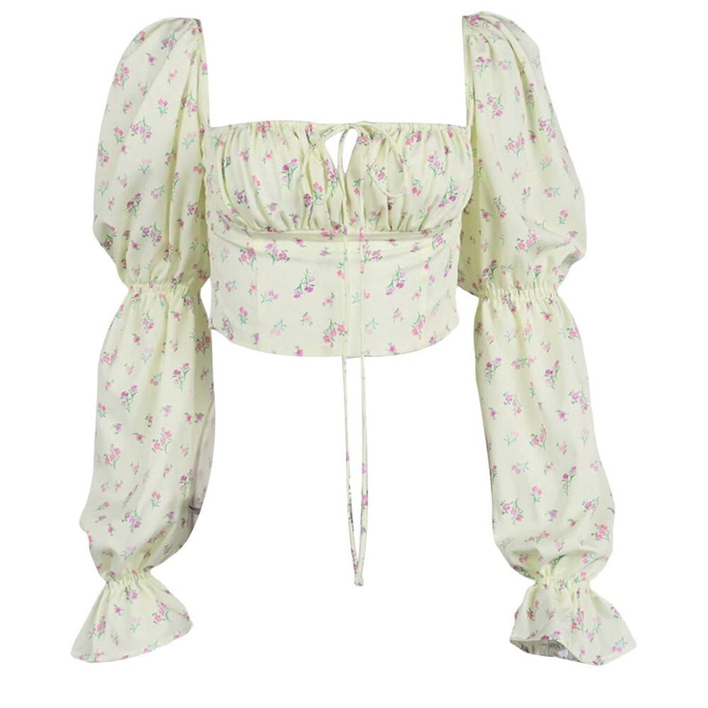 Milk and Honey Y2K Cottagecore Floral Puff Sleeve sweetheart neck boho L/XL